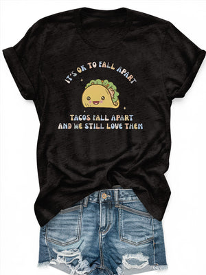 Blue Shirt Women Tacos With Smiling Cartoon Taco And Playful Text Tacos, Funny T Shirts For Women, Graphic Shirts For Women