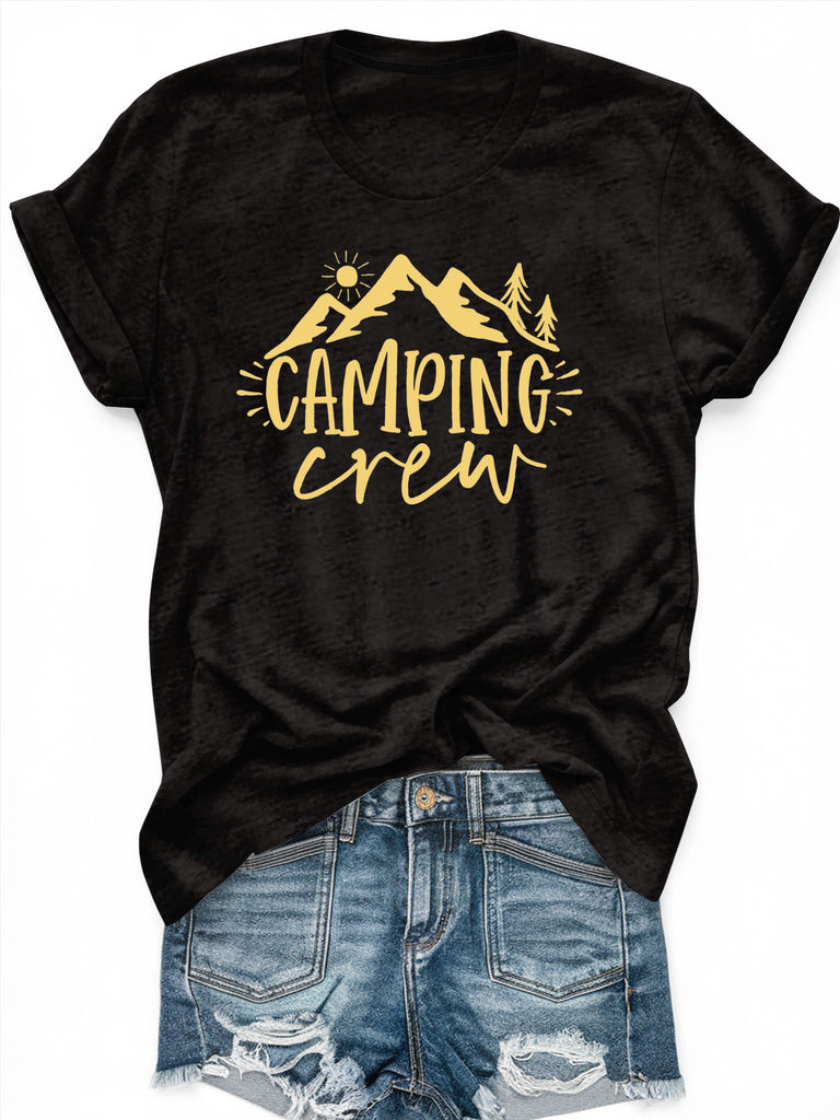 Womens Grinch Shirt Camping Crew Rustic Nature Scene With Mountains Trees And Sun Tshirt, Womens Tees, Cute T Shirts For Women