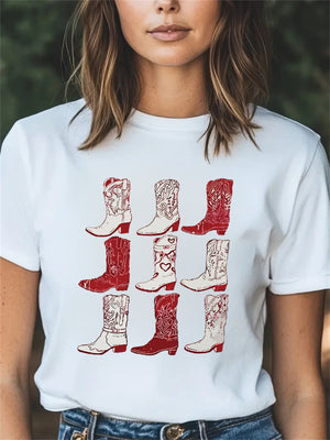 Blue Shirt Women Rustic Patterned Boots In Red And White Design Shirt, Womens Night Shirts, Green Shirt Womens