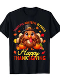 Vintage Shirts Women Thankful Grateful Blessed Autumn Leaves And Pumpkins With Happy Turkey, Basic Tees Women, Green Shirt Womens