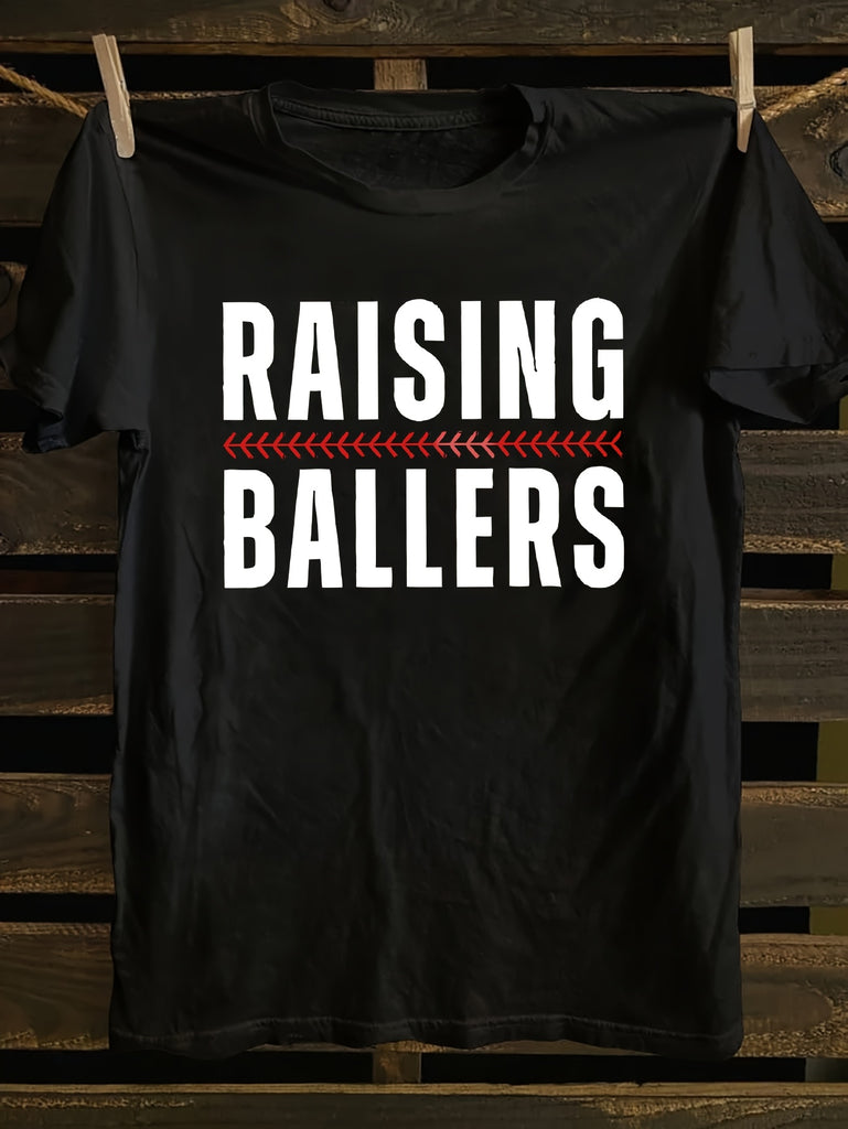 Womens T Shirts Raising Ballers Bold White Text With Red Arrow Accent On Black T Shirt, Basic Tees Women, Country Shirts Womens