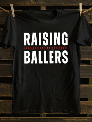 Womens T Shirts Raising Ballers Bold White Text With Red Arrow Accent On Black T Shirt, Basic Tees Women, Country Shirts Womens