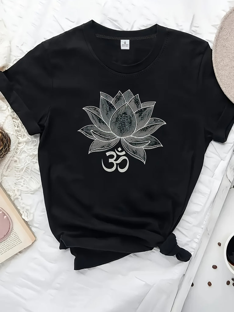 Womens Night Shirts Intricate Sacred Symbol Under Blooming Lotus Flower, White Cotton Shirt Women, Cotton Shirts For Women