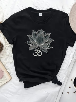 Womens Night Shirts Intricate Sacred Symbol Under Blooming Lotus Flower, White Cotton Shirt Women, Cotton Shirts For Women