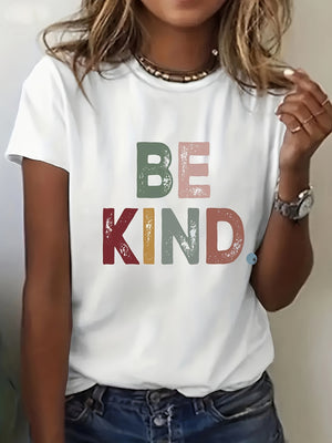 Womens White Tee Be Kind Simple Inspirational Message With Casual Wearable Tshirt, Womens Graphic Tees Vintage, Cotton T Shirts For Women