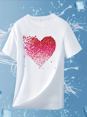 Pink Shirt Womens Heart Made Of Falling Red And Pink Petals T Shirt, Shirt For Women, Cute T Shirts For Women