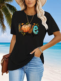 Shirt For Women Autumn Harvest Pumpkin With Patterned Letter And Falling Leaves T Shirt, Cotton T Shirts For Women, Womens Night Shirts