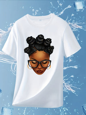 Shirt For Women Afro Hairstyle With Glasses Artistic Digital Face On White Shirt, Cotton Shirts For Women, Vintage T Shirts Women