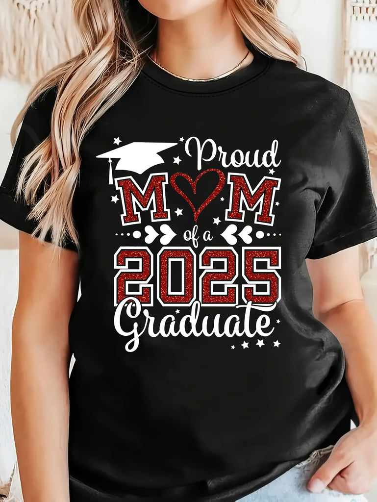 Womens Tees Proud Mom Of A Graduate With Heart Balloon Graduation Cap And Stars, Vintage Shirts Women, White Cotton Shirt Women