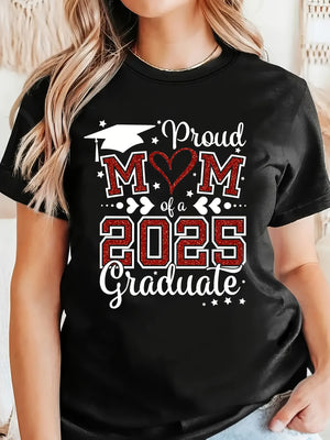 Womens Tees Proud Mom Of A Graduate With Heart Balloon Graduation Cap And Stars, Vintage Shirts Women, White Cotton Shirt Women