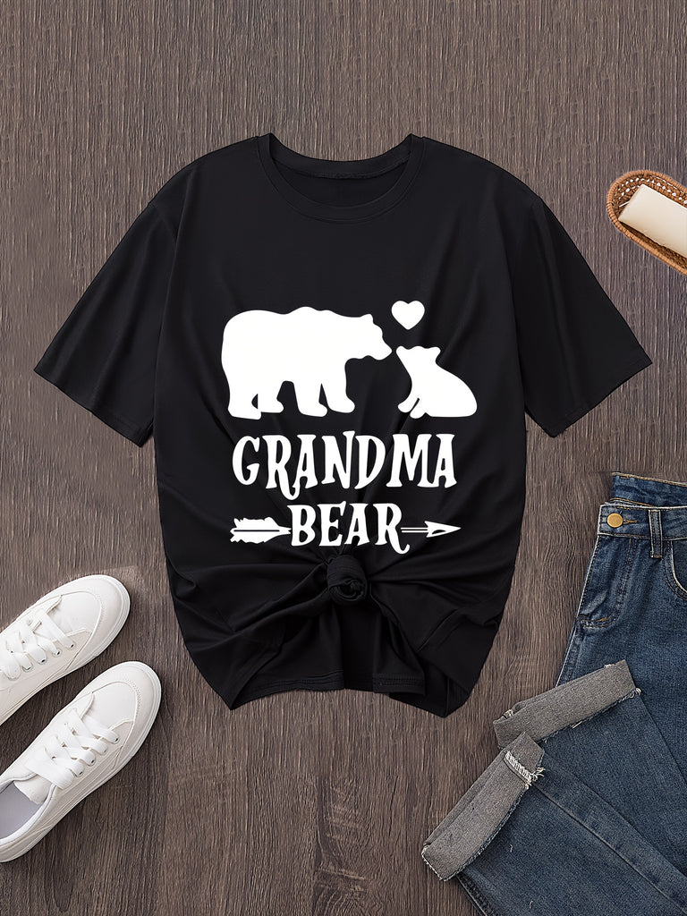 Womens Graphic T Shirts Grandma Bear Loving Heart Between Strong Protective Bear And Cute Cub, Cute Graphic Tees For Women, Cute T Shirts For Women
