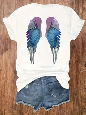 Womens Tees Colorful Feathered Wings With Gradient Blue And Purple Feathers Wing, Womens White Tee, Red T Shirt Women