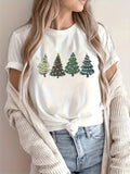 Women Tshirts Decorative Pattern With Three Ornamented Conical Evergreen Trees, Cute Graphic Tees For Women, 100 Cotton T Shirts For Women