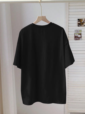 Women's Short Sleeve T Shirts White Heart Outline With Paw Print Design On Black T Shirt, Cotton T Shirts For Women, Graphic Tees Women