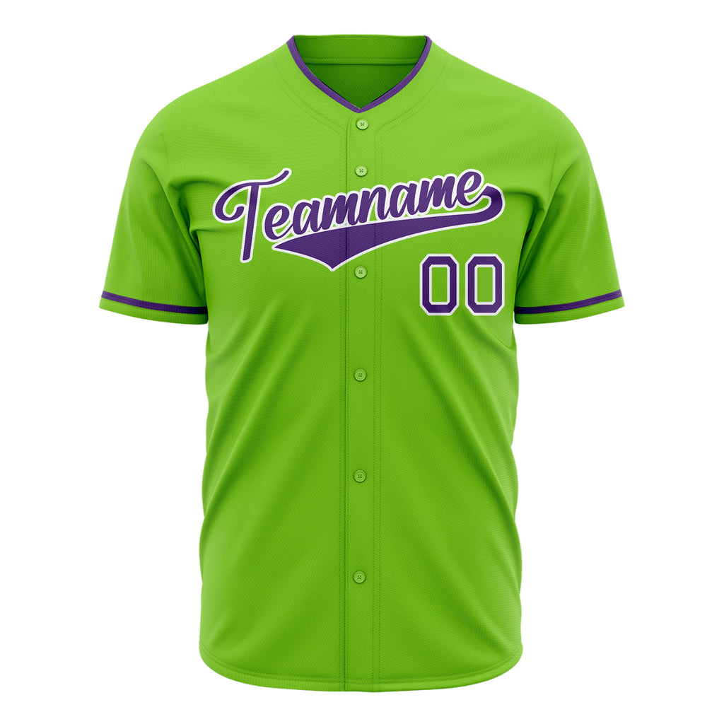 Custom Neon Green Baseball Jersey (With Purple Color)