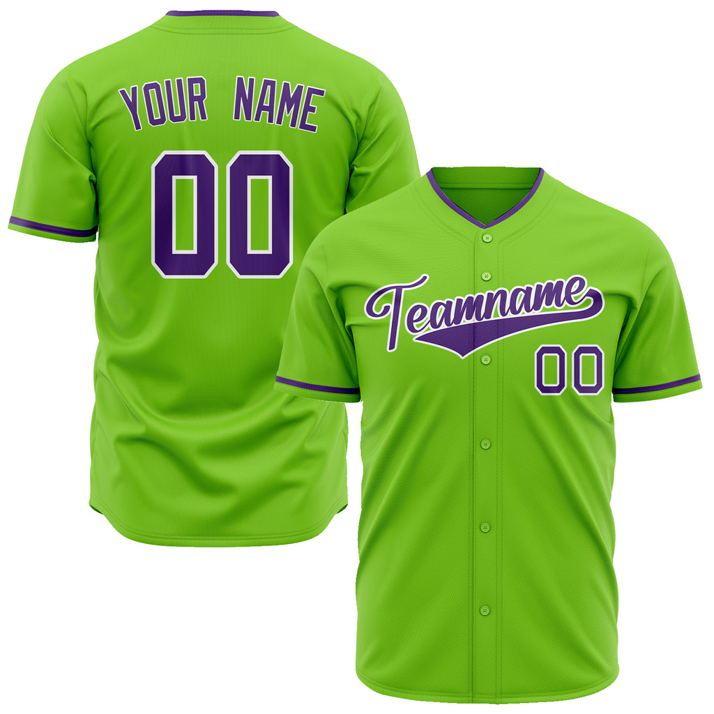 Custom Neon Green Baseball Jersey (With Purple Color)
