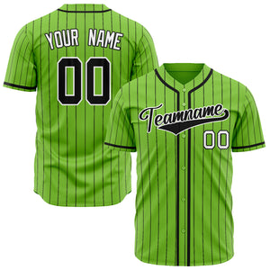 Custom Neon Green Baseball Jersey (With Black Black Pinstripe)