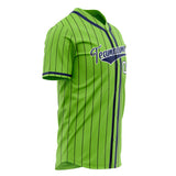 Custom Neon Green Baseball Jersey (With Navy Black Pinstripe)