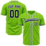 Custom Neon Green Baseball Jersey (With Navy Black Pinstripe)