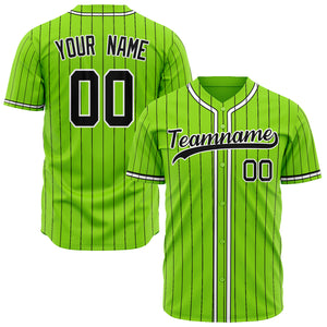 Custom Neon Green Baseball Jersey (With Black Black Pinstripe)