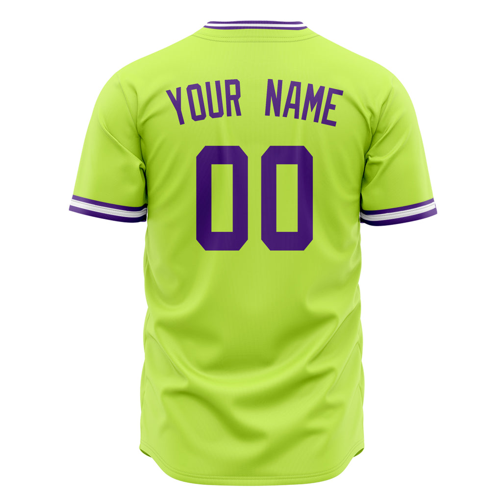 Custom Neon Green Baseball Jersey (With Purple Color)