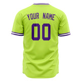 Custom Neon Green Baseball Jersey (With Purple Color)