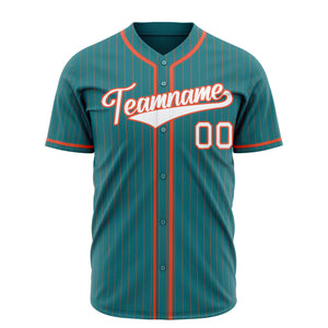 Custom Teal Baseball Jersey (With White Orange Pinstripe)