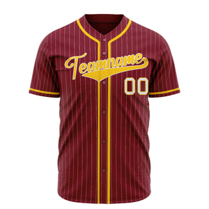 Custom Burgundy Baseball Jersey (With Gold White Pinstripe)