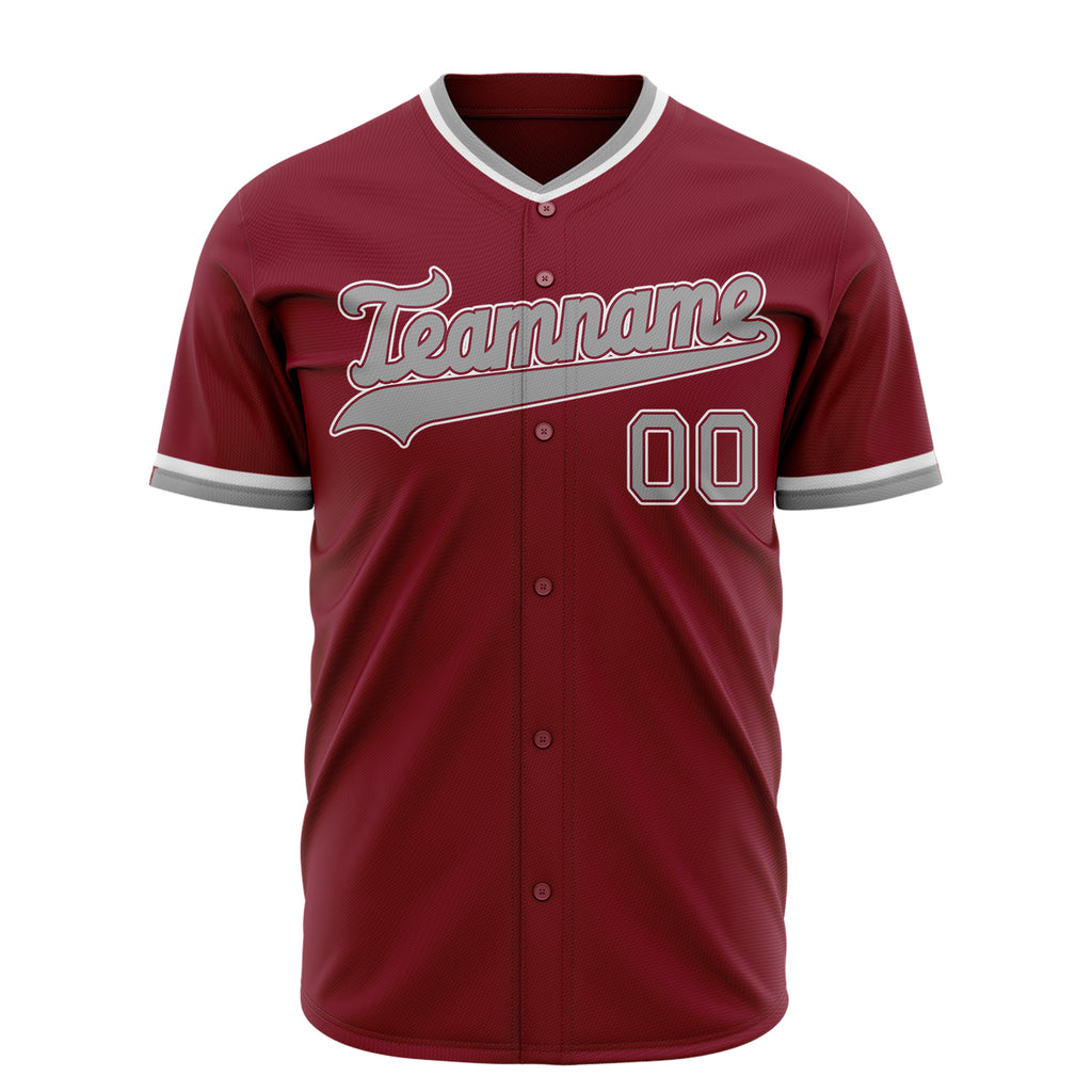 Custom Crimson Baseball Jersey (With Gray Color)