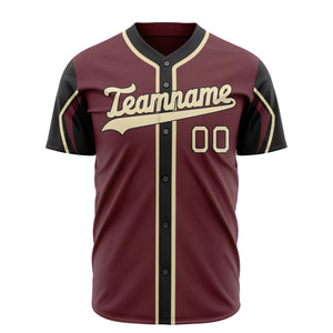 Custom Burgundy Baseball Jersey (With Cream 3 Colors Arm Shapes)