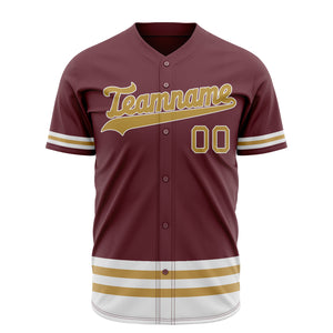 Custom Burgundy Baseball Jersey (With Old Gold Double Stripe)