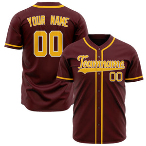 Custom Burgundy Baseball Jersey (With Gold Color)