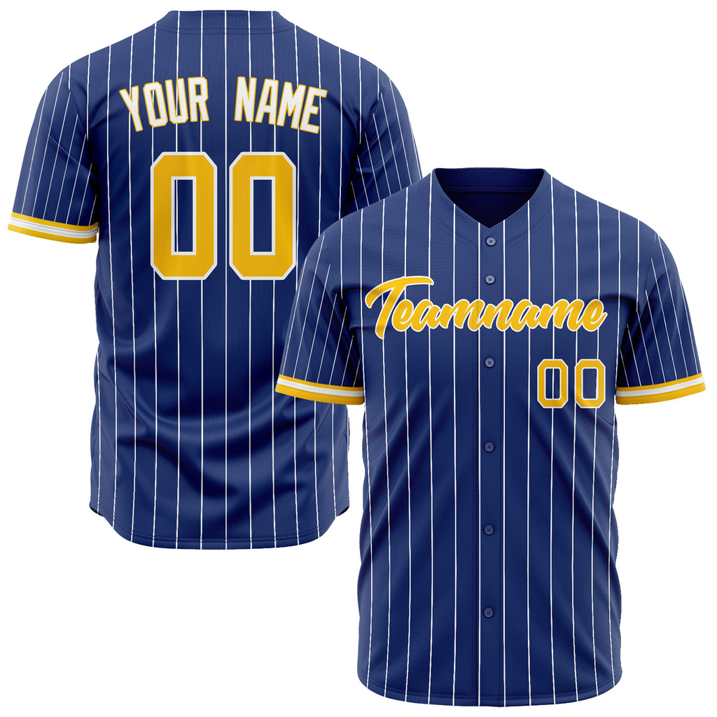 Custom Royal Baseball Jersey (With Gold White Pinstripe)