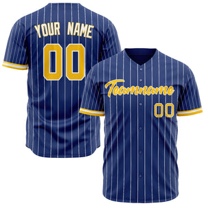 Custom Royal Baseball Jersey (With Gold White Pinstripe)