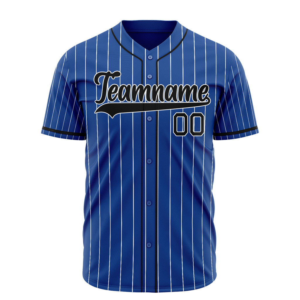 Custom Royal Baseball Jersey (With Black White Pinstripe)