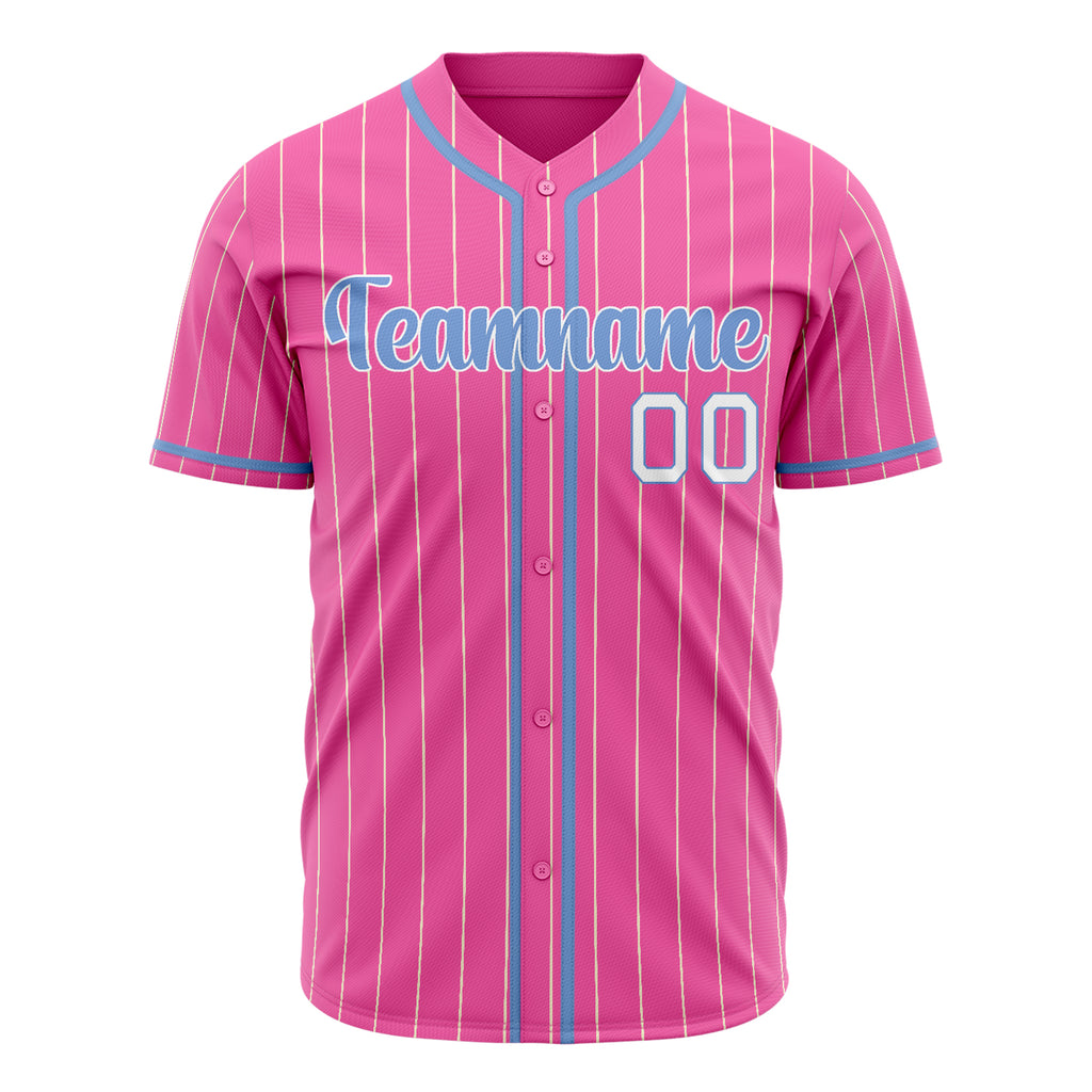 Custom Pink Baseball Jersey (With Light Blue Cream Pinstripe)