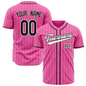 Custom Pink Baseball Jersey (With Black Cream Pinstripe)