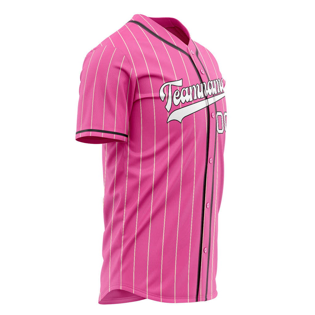 Custom Pink Baseball Jersey (With Black Cream Pinstripe)