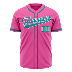 Custom Pink Baseball Jersey (With Teal Cream Pinstripe)