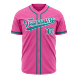 Custom Pink Baseball Jersey (With Teal Cream Pinstripe)
