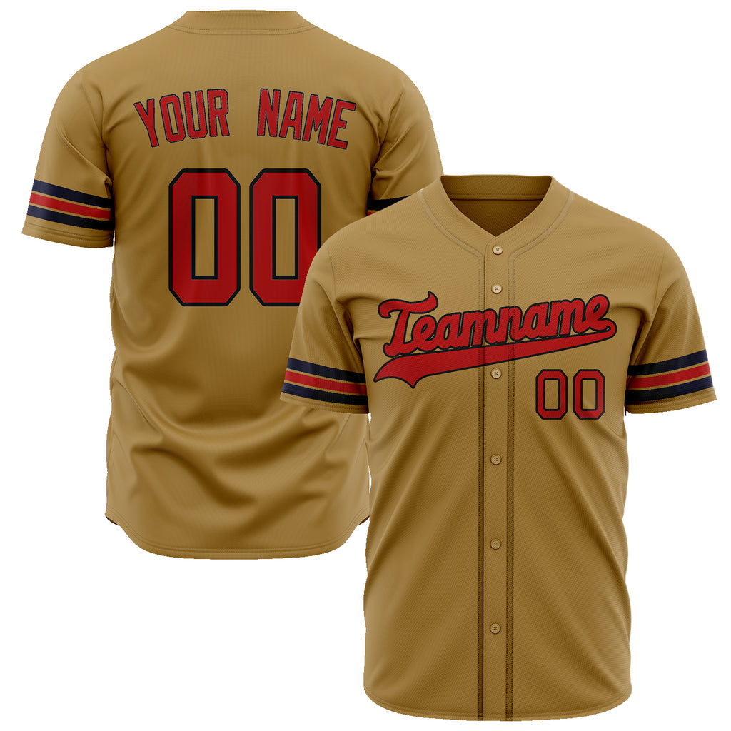 Custom Old Gold Baseball Jersey (With Red Color)