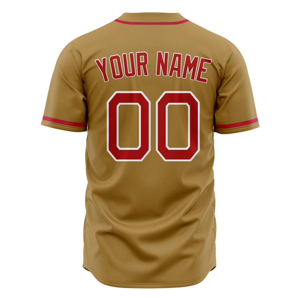 Custom Old Gold Baseball Jersey (With Red Color)