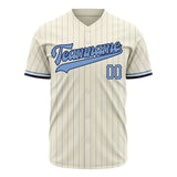 Custom Cream Baseball Jersey (With Light Blue Navy Pinstripe)