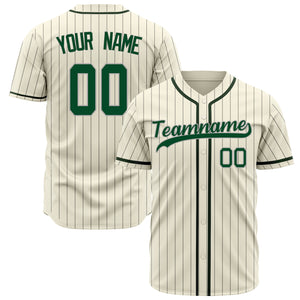 Custom Cream Baseball Jersey (With Green Gray Pinstripe)