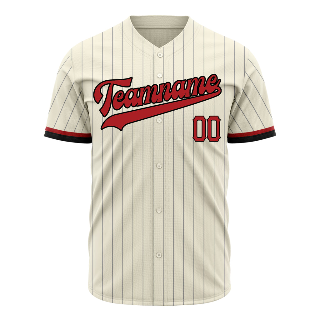 Custom Cream Baseball Jersey (With Red Gray Pinstripe)