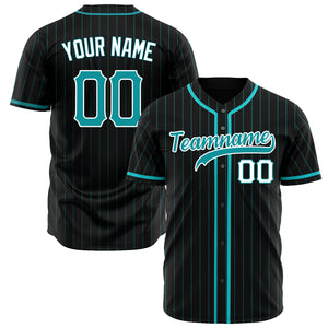 Custom Black Baseball Jersey (With Teal Teal Pinstripe)