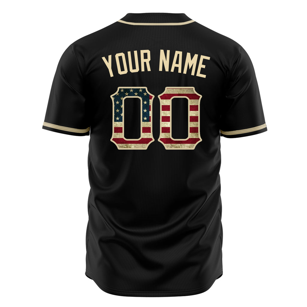 Custom Black Baseball Jersey (With Cream Vintage USA Flag)