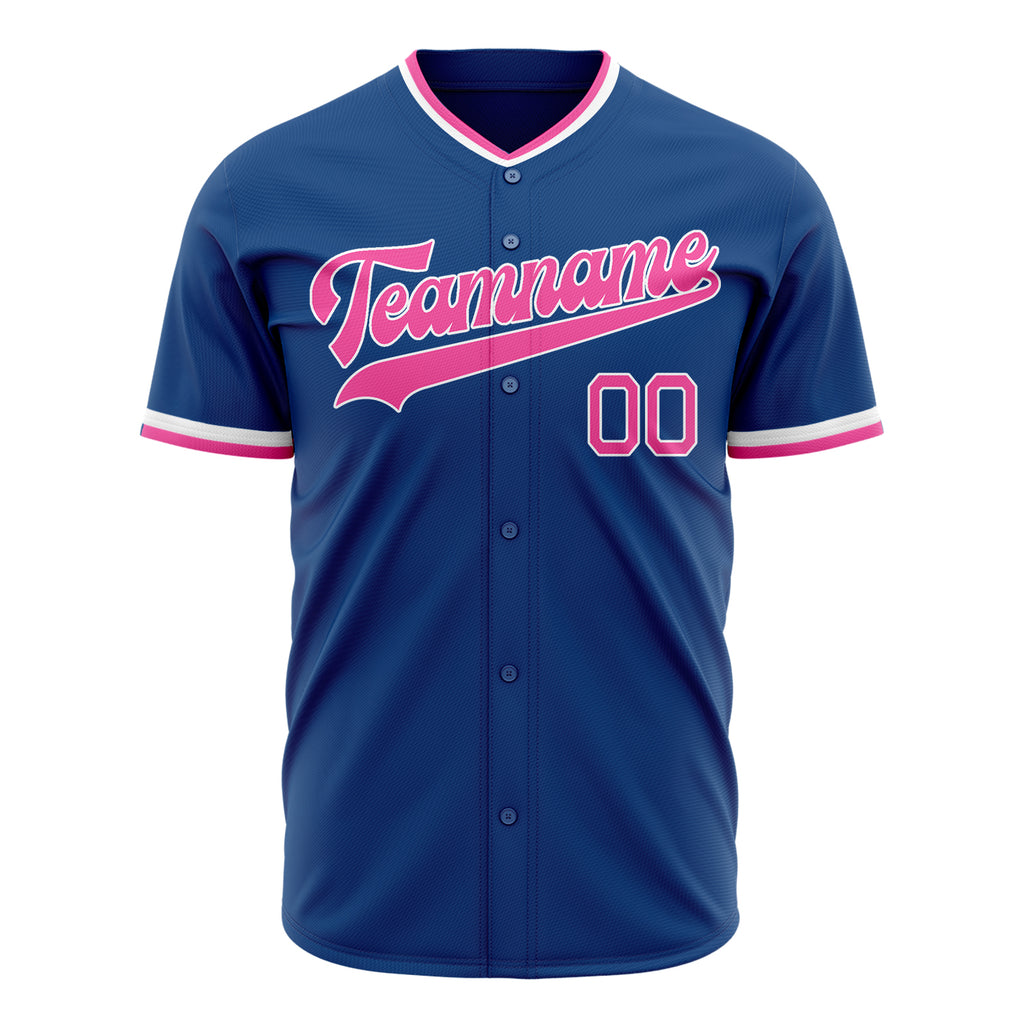 Custom Blue Baseball Jersey (With Pink Color)