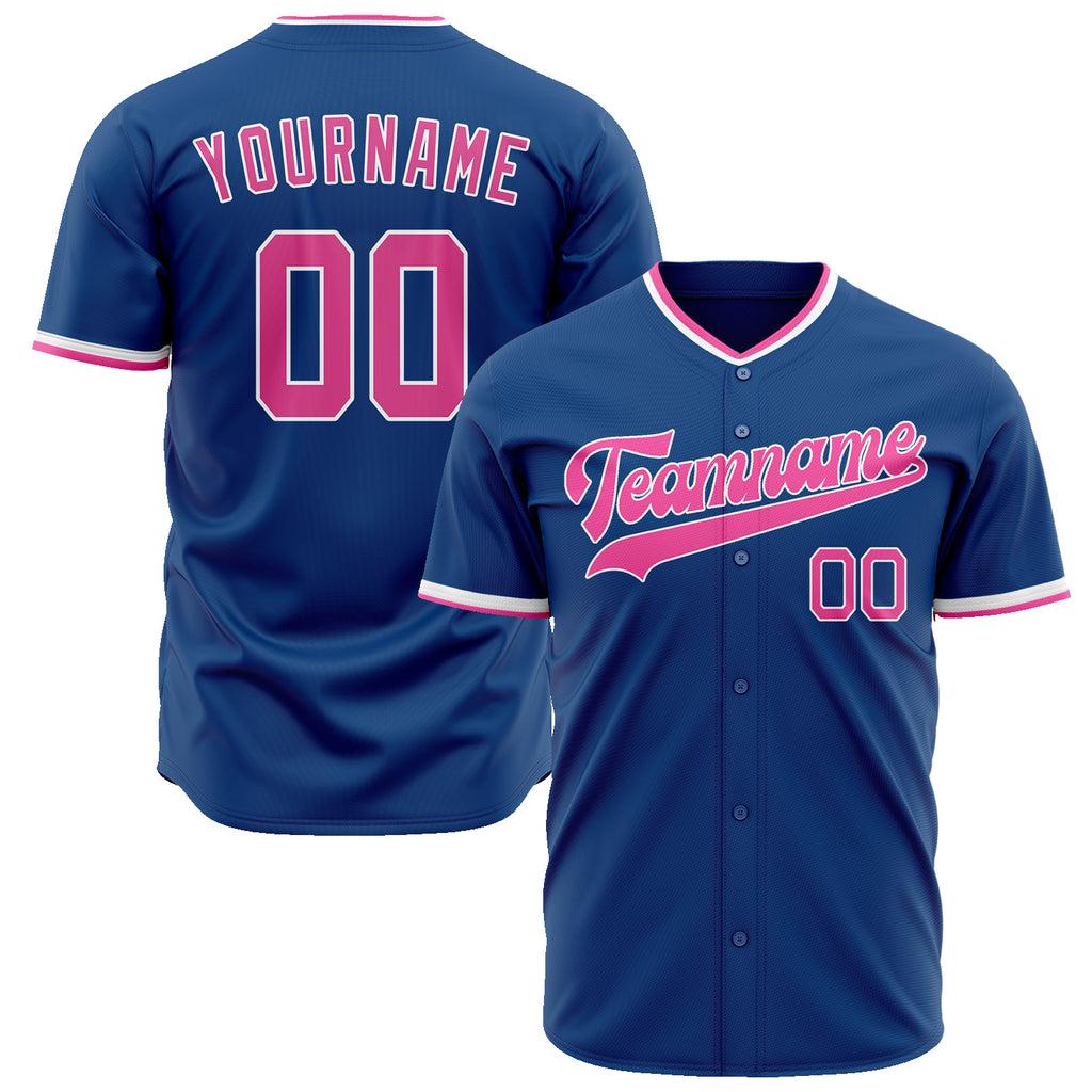 Custom Blue Baseball Jersey (With Pink Color)