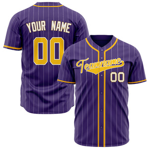 Custom Purple Baseball Jersey (With Gold White Pinstripe)
